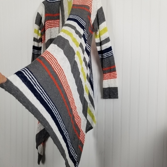 Project Linen Blend Neon Neutral Stripe Waterfall Open Front Cardigan Size Small - Picture 4 of 8